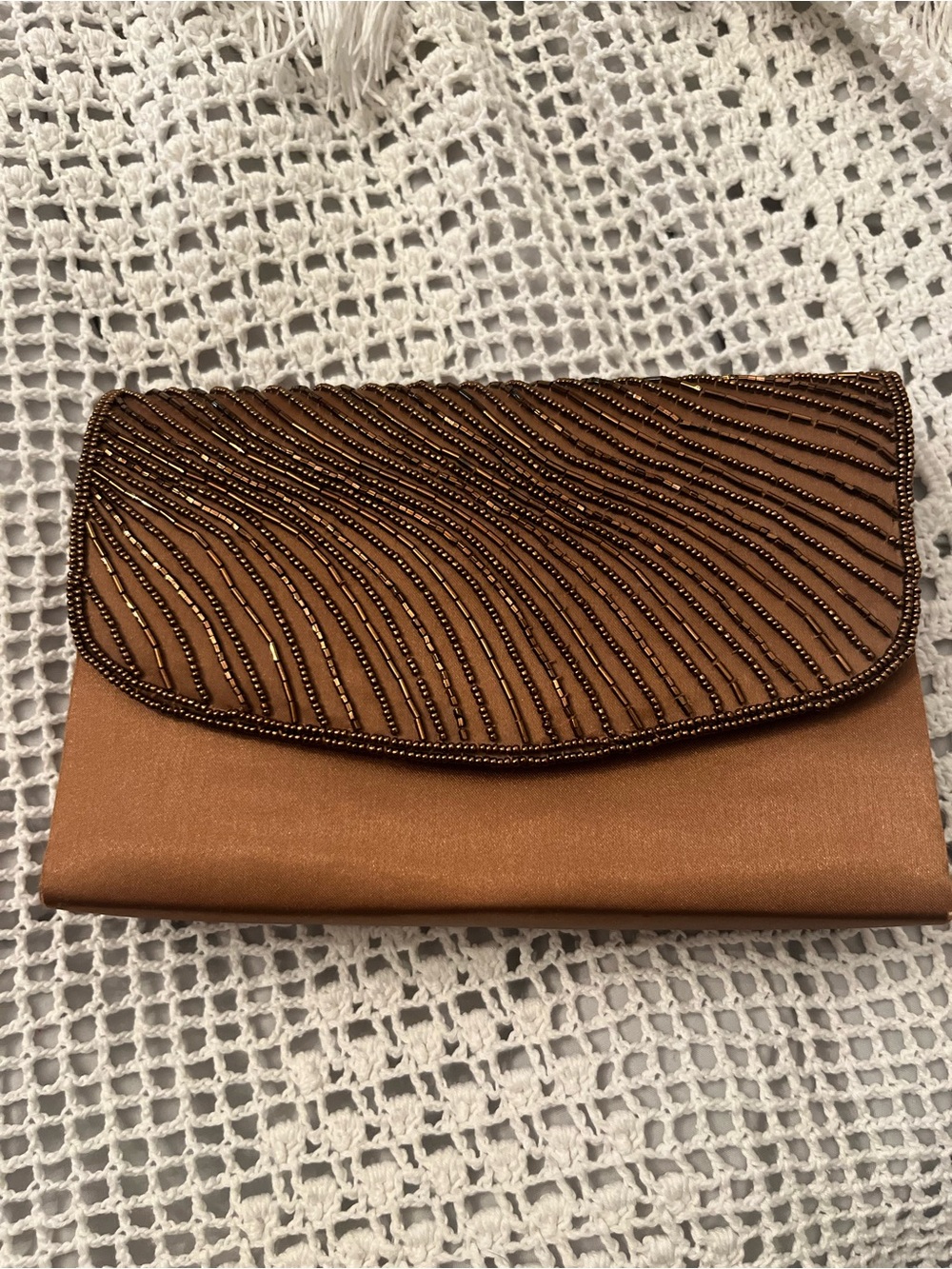 Elegant Brown Beaded Evening Clutch by Sasha New York